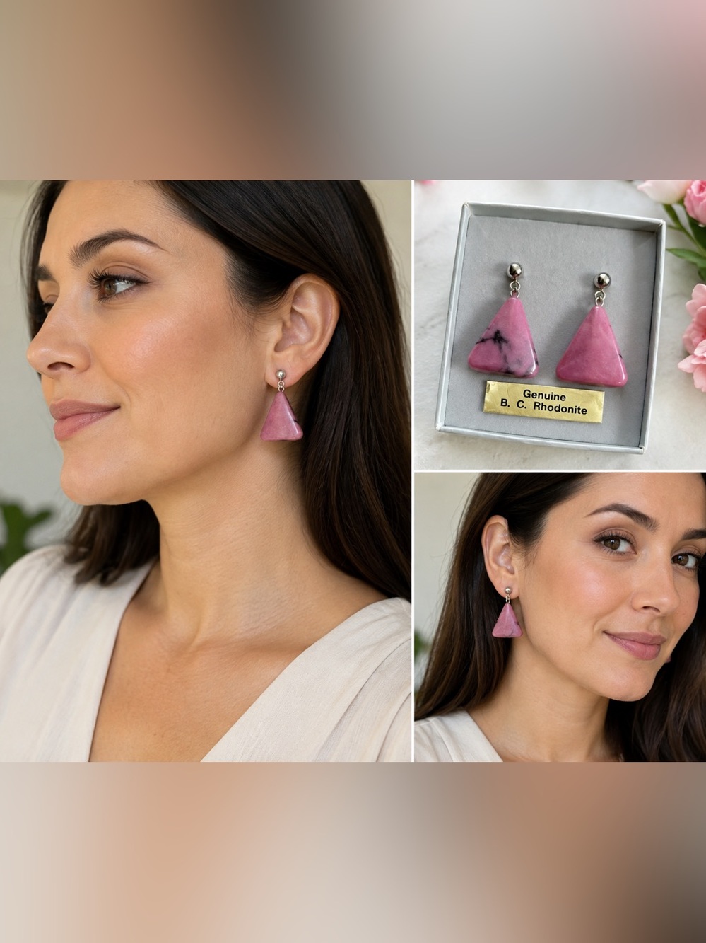 Vintage Don Pacific Canada Genuine B.C. Rhodonite Earrings – Original Box
